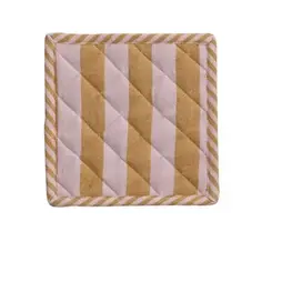 Creative Coop Manique en coton tissé – Rayures moutarde et roses