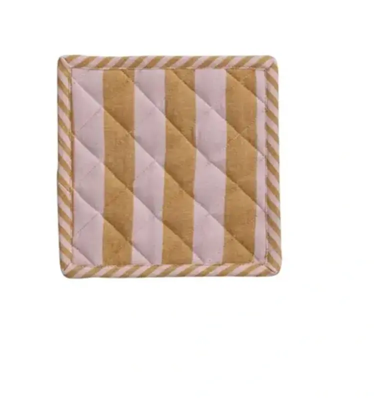 Creative Coop Manique en coton tissé – Rayures moutarde et roses