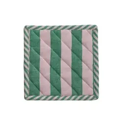 Creative Coop Manique en coton tissé – Rayures vert forêt et roses