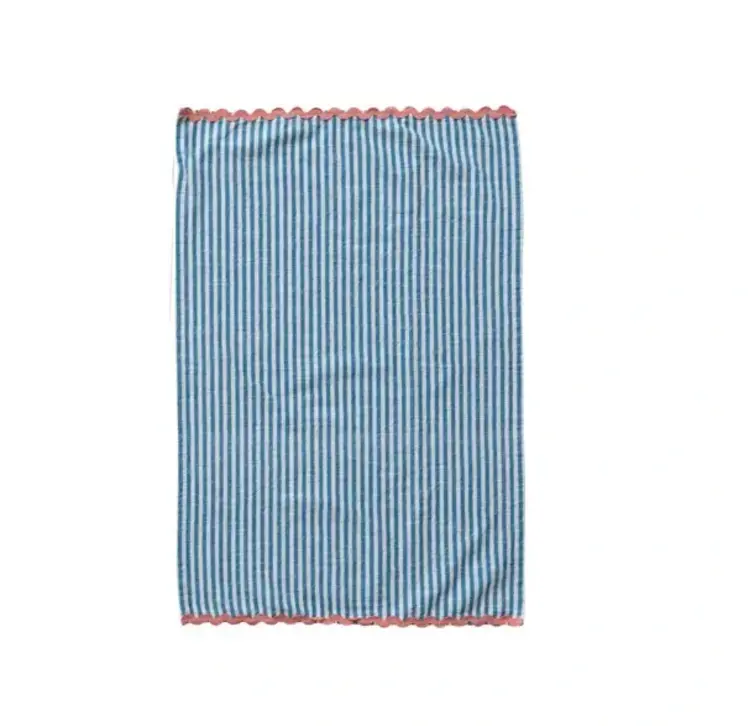 Creative Coop Linge à vaisselle en coton tissé – Rayures bleues