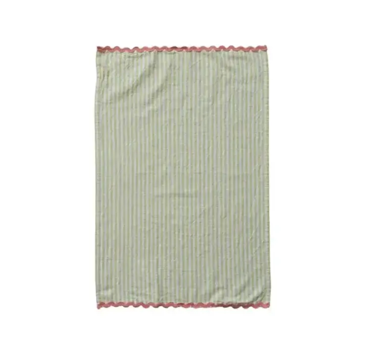 Creative Coop Linge à vaisselle en coton tissé - Rayures vert pâle