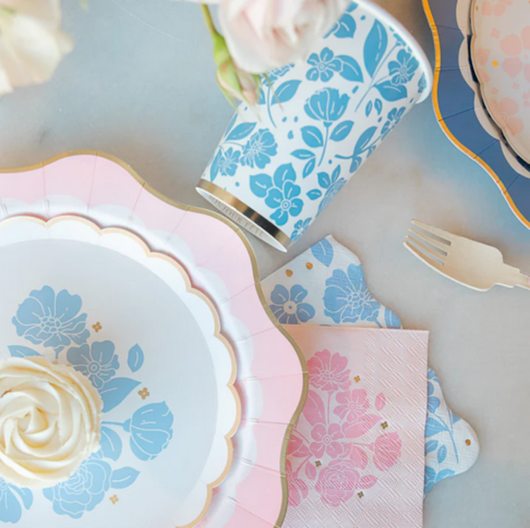 Bonjour Fête Serviette de table - Élégante fleural bleue