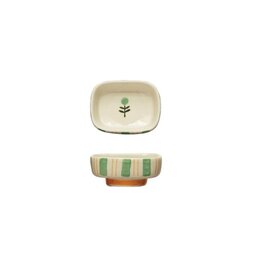 Creative Coop Petite assiette - Rayures et fleur - Vert