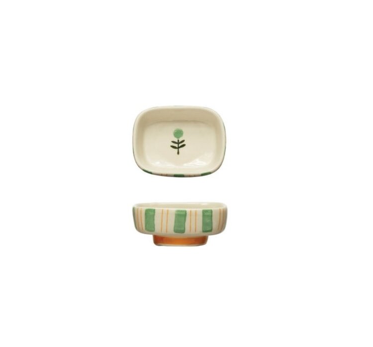 Creative Coop Petite assiette - Rayures et fleur - Vert