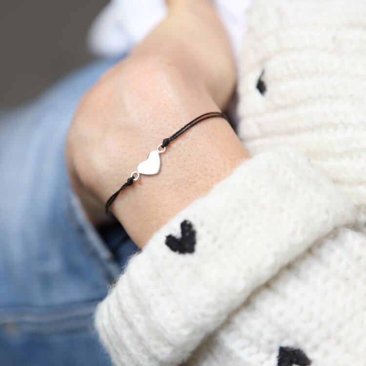 Si simple Bracelet - Heart - Argent - Noir