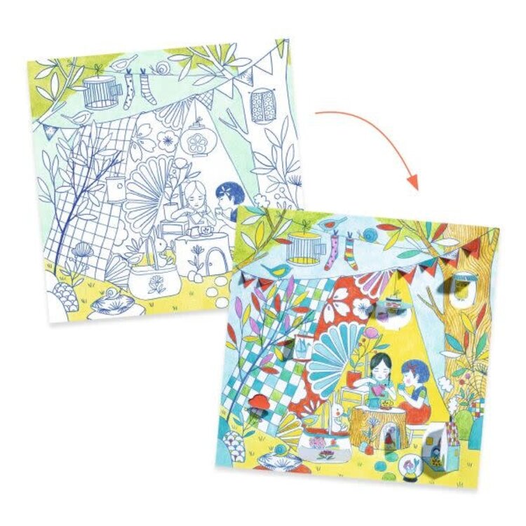 Djeco Coloriage surprise - Les cabanes de Nina