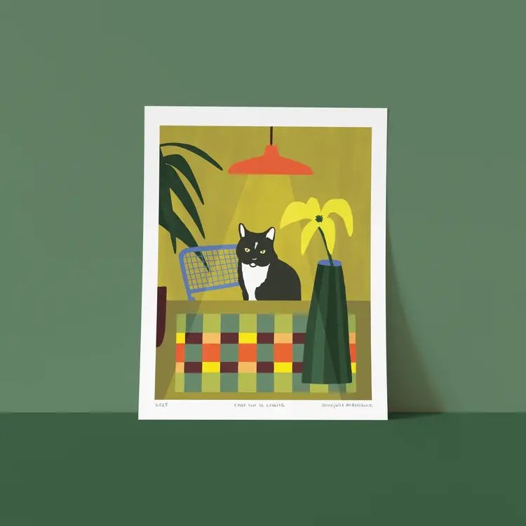 Anne-Julie Dudemaine Affiche - 8 x 10 - Chat sur une chaise
