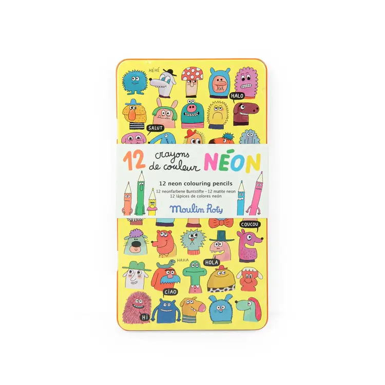 Moulin Roty Crayon - Schmouks - 12 crayons de couleur néon