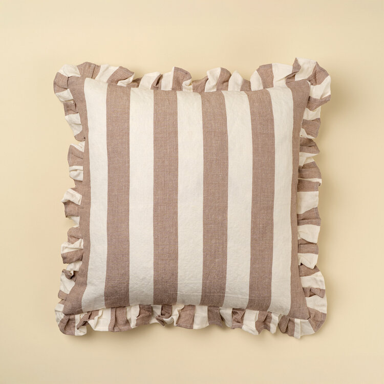 Indaba Coussin - 20x20 - Larges rayures beige fauve