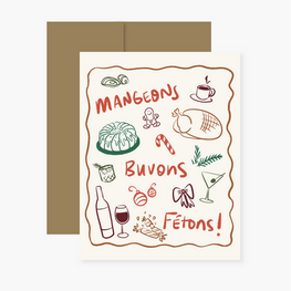 Boucle et Papier Carte de souhaits - Mangeons, buvons, fêtons!