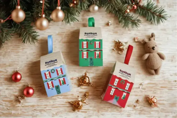 La boîte à bonbons Petites Maisons de Noël - Rouge