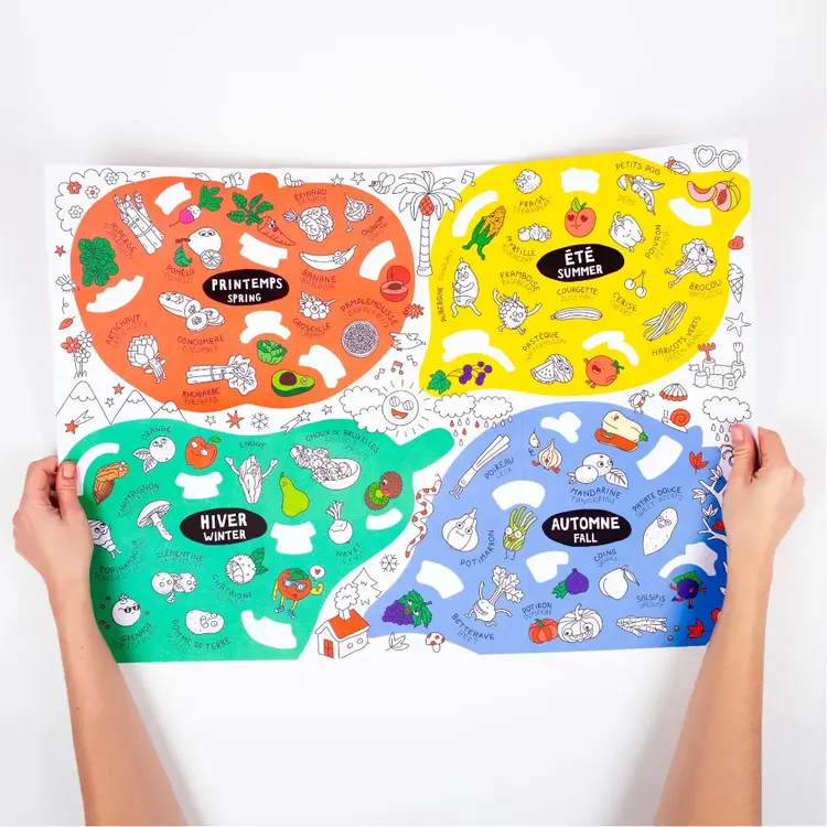 OMY Poster à colorier avec autocollants - Fruits et légumes