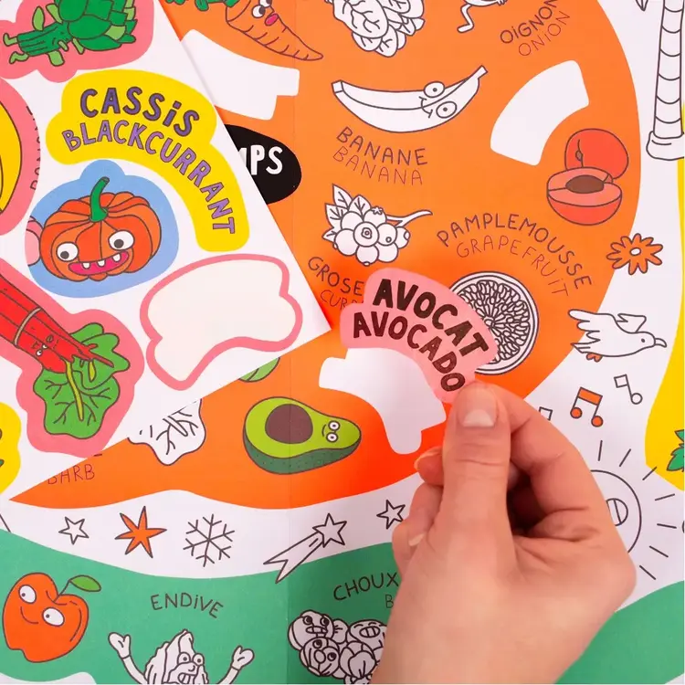 OMY Poster à colorier avec autocollants - Fruits et légumes