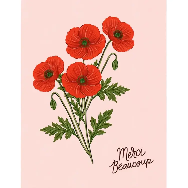 Paige &Willow Carte de souhaits - Merci beaucoup - Coquelicot