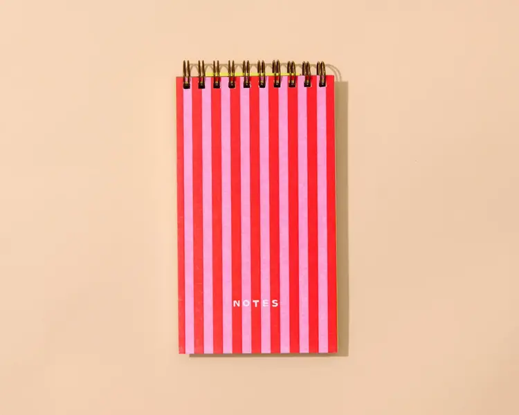 And Here We Are Carnet à spirale de poche - Rayures rouges et roses
