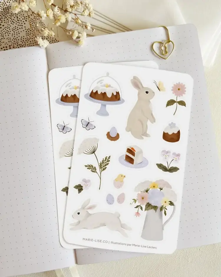 Marie-Lise Feuille d'autocollants - Lapins de Pâques