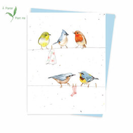 Hobeika Art Carte de souhaits - Ensemencée - Oiseaux sur la corde à linge