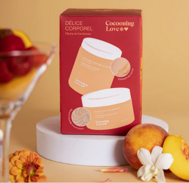 Cocooning Love Duo corps - Beurre fouetté et Exfoliant Pêche & Framboise