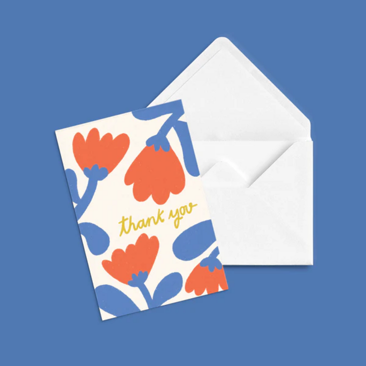 Anne-Julie Dudemaine Carte de souhaits -  Merci - Fleurs rouges