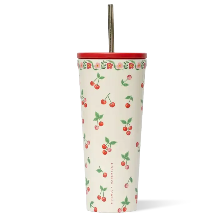 Corkcicle Verre isolant avec paille - Cerises - 24 oz