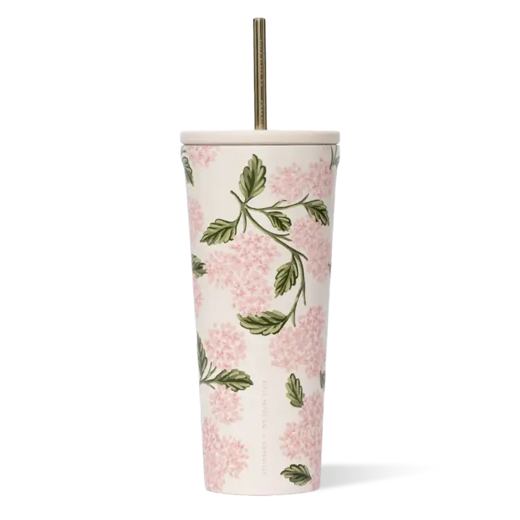 Corkcicle Verre isolant avec paille - Hydrangée rose - 24 oz