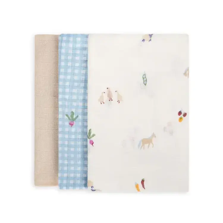 Avery Row Ensemble de 3 carrés de mousseline - Petite ferme