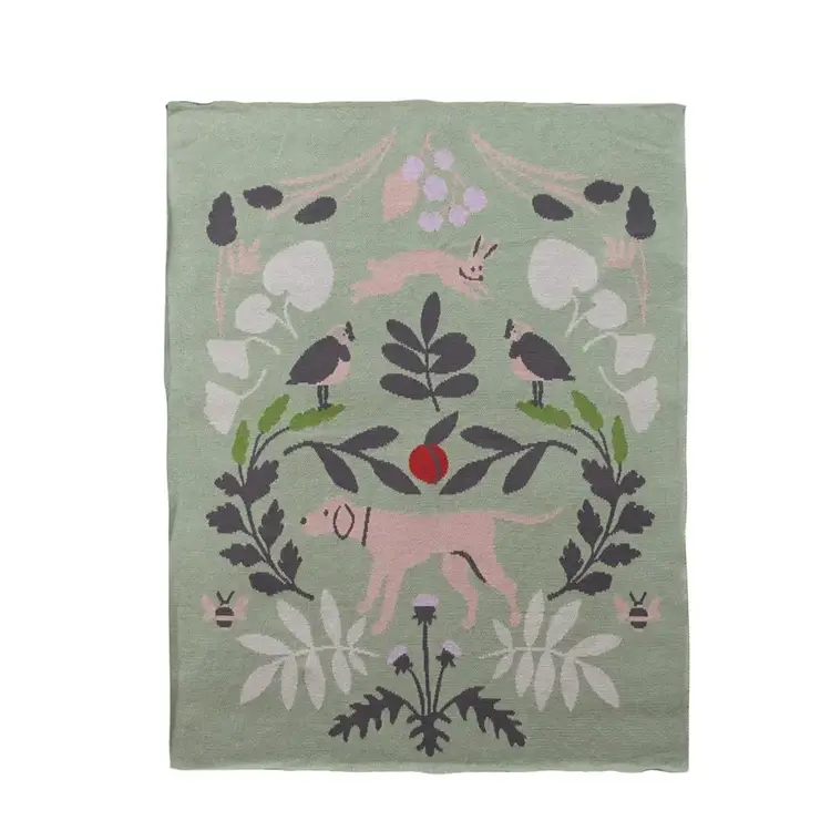 Creative Coop Couverture en tricot de coton - Motifs botaniques et animaux