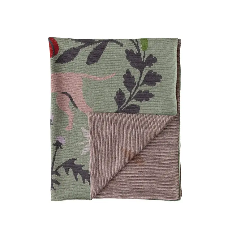 Creative Coop Couverture en tricot de coton - Motifs botaniques et animaux