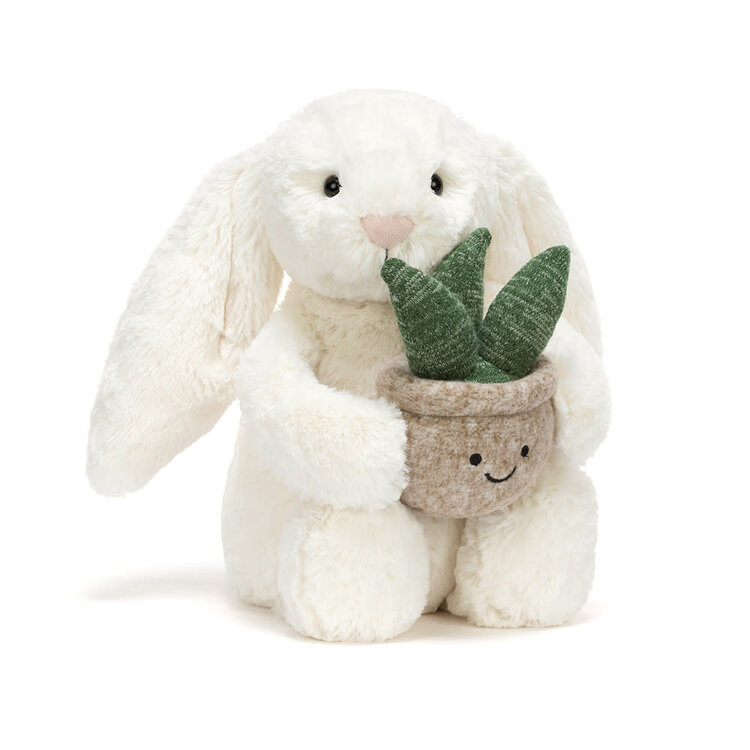 Jellycat Peluche - Lapin Basful crème - Plante