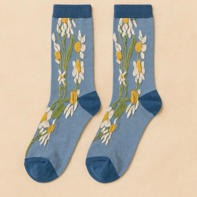 Pika & Bear Chaussettes - Bellis - Bleu avec marguerite