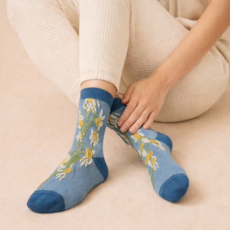 Pika & Bear Chaussettes - Bellis - Bleu avec marguerite