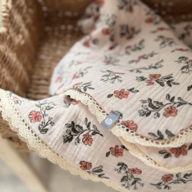 Baluchon Mousseline avec dentelle - Fleur corail