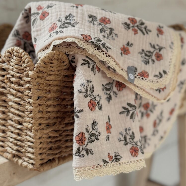 Baluchon Mousseline avec dentelle - Fleur corail