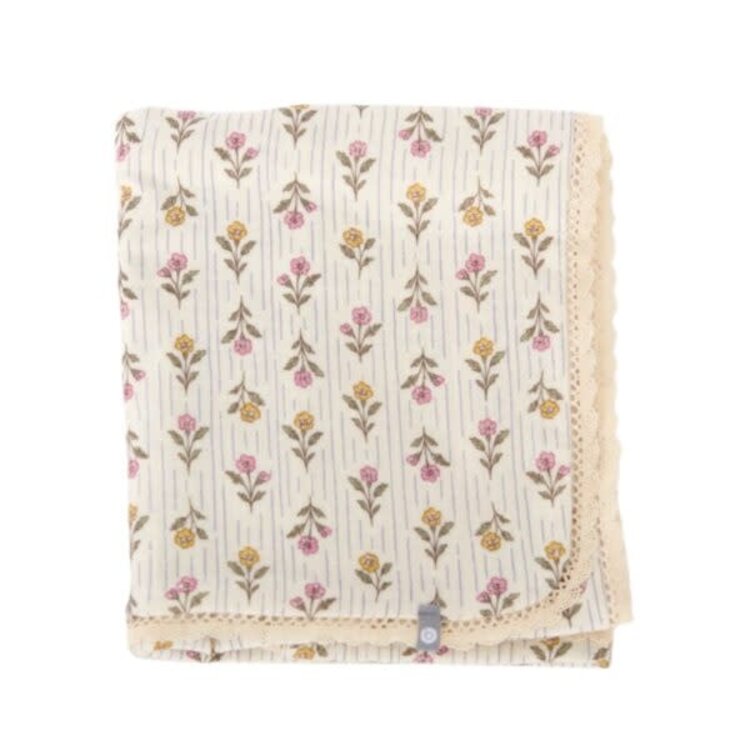 Baluchon Mousseline avec dentelle - Fleuri avec ligne bleu