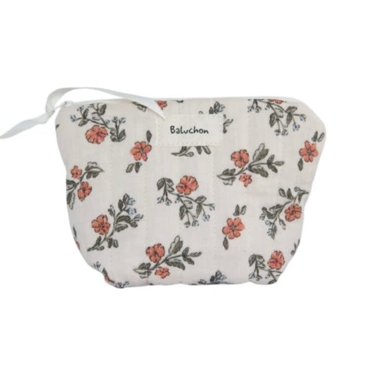 Baluchon Sac à cosmétique matelassé - Petit - Fleur corail