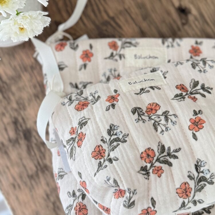 Baluchon Sac à cosmétique matelassé - Petit - Fleur corail