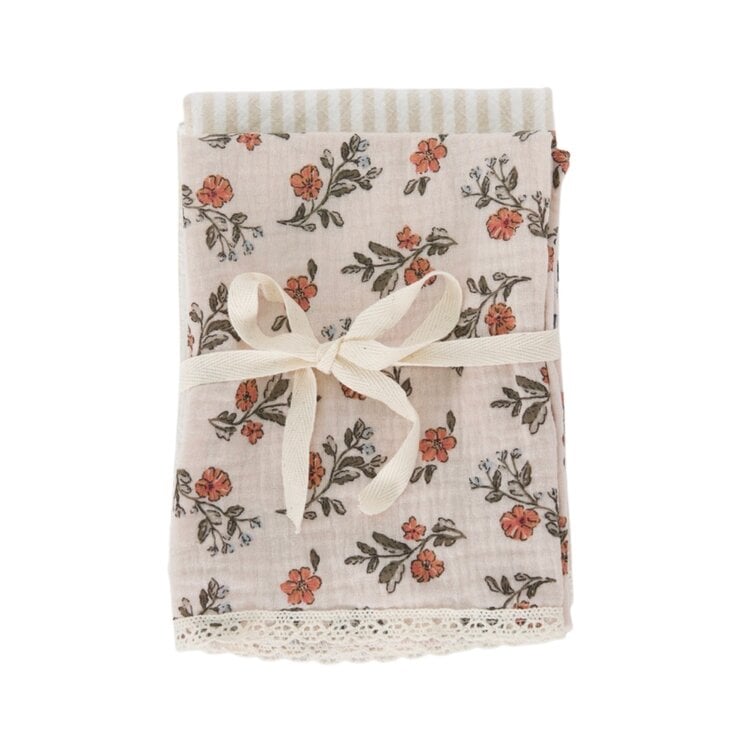 Baluchon Linges à vaisselle en mousseline - Fleur corail