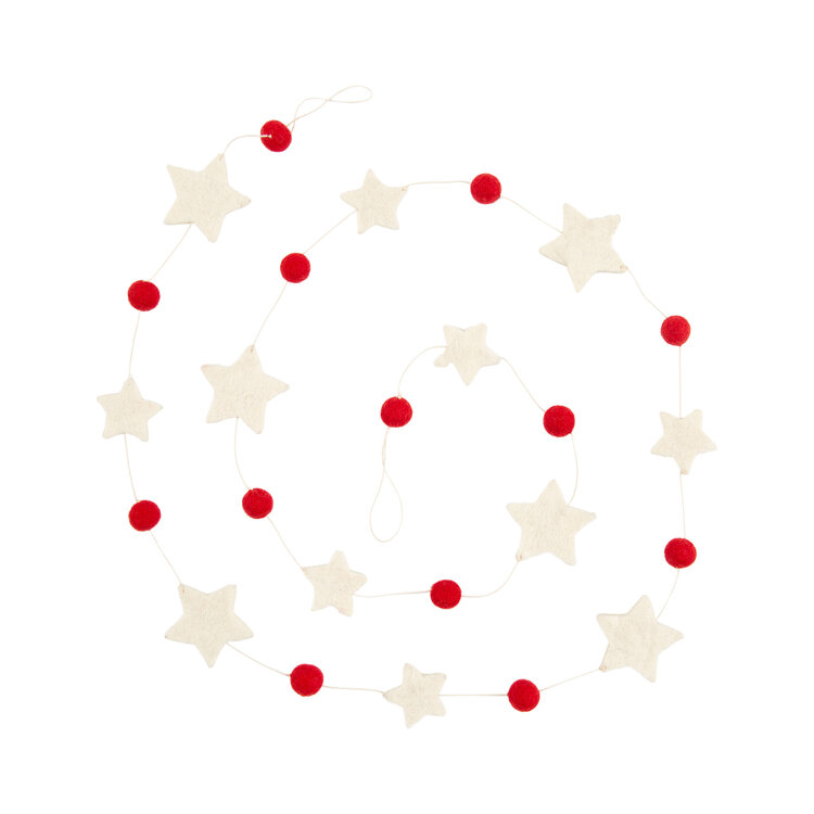 Silver Tree Guirlande en feutre – Étoiles et pompons rouges