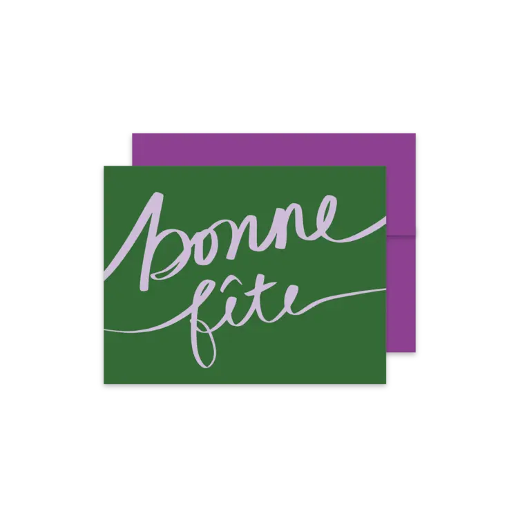 Boucle et Papier Carte de souhaits - Bonne fête Calligraphie Vert et Lilas