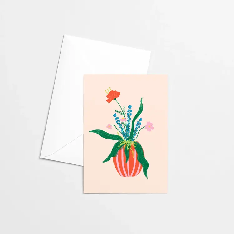 Citron & Miel Carte de souhaits - Vase fleurs bleues
