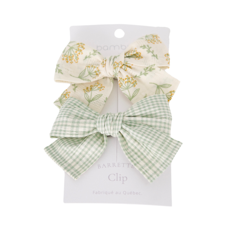 Baluchon Duo de boucles en tissu - Vichy sauge et fleurs