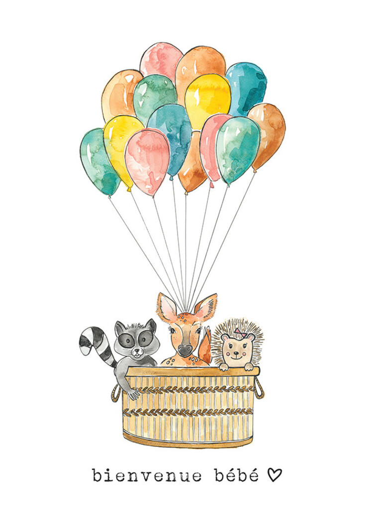 Stéphanie Renière Carte de souhaits - Ballons - Bienvenue bébé