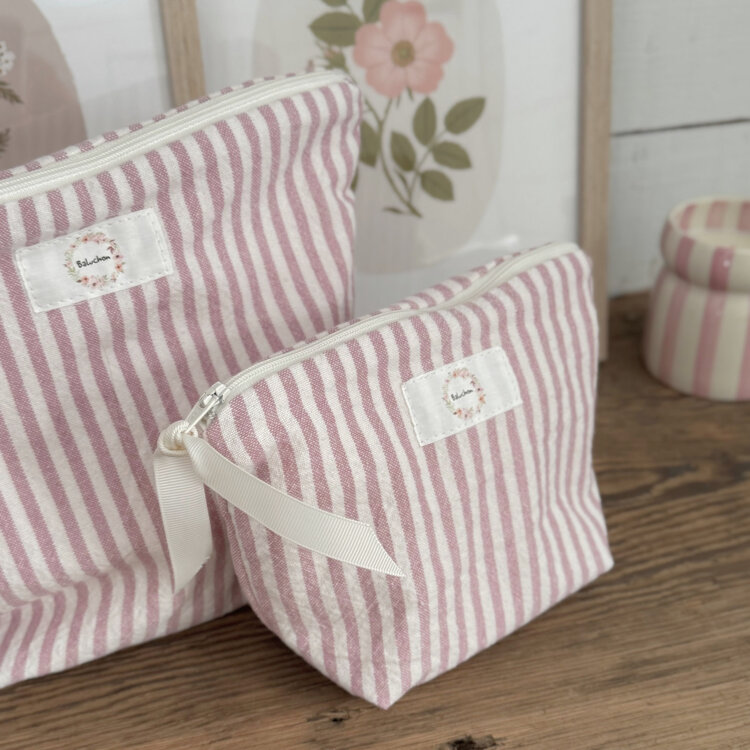 Baluchon Sac à cosmétique - Moyen - Rayure mauve