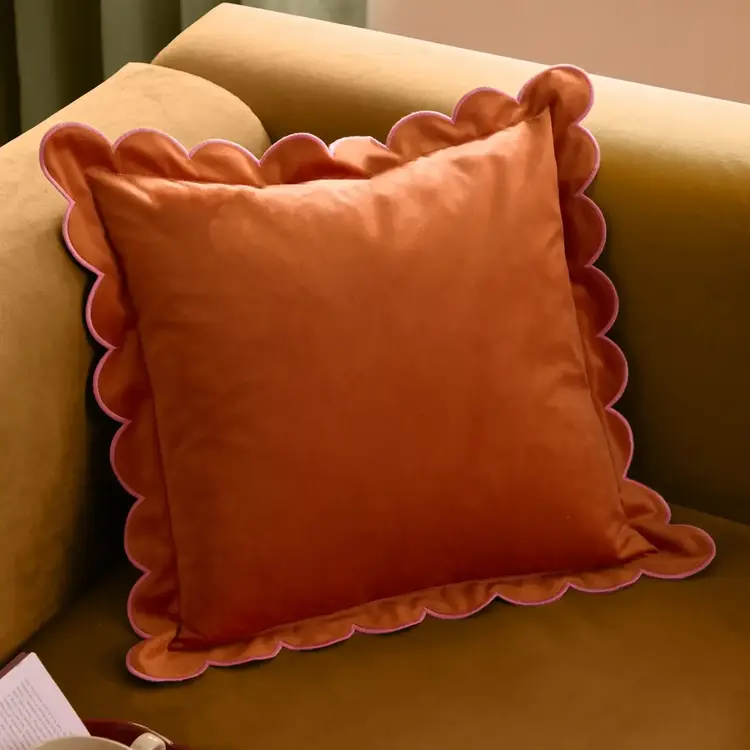 Riva Home Coussin en velours - Orange & Rose