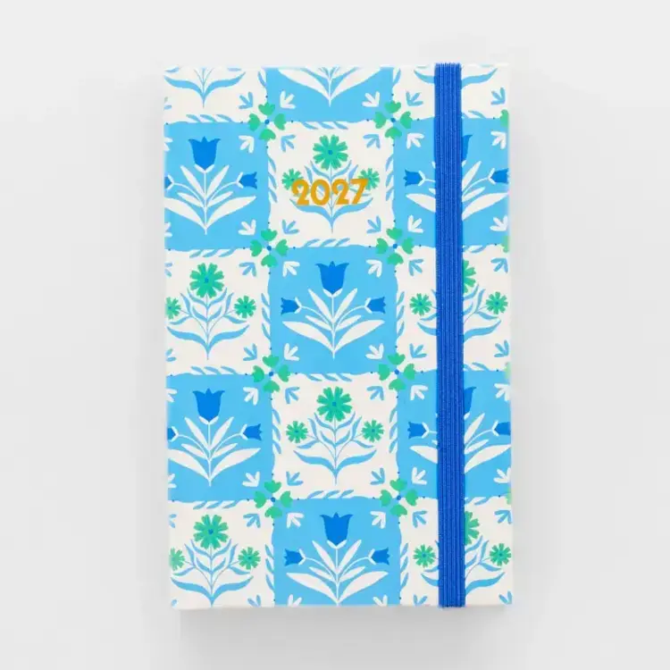 Ban.do Agenda 2027 - 12 mois - Motif floral et carreaux bleus