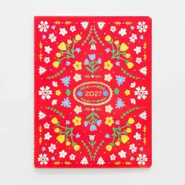 Ban.do Agenda mensuel 2027 - 12 mois - motif floral scandinave rouge