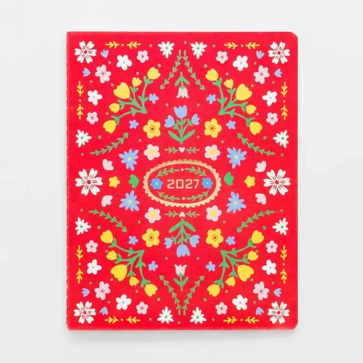 Ban.do Agenda mensuel 2027 - 12 mois - motif floral scandinave rouge