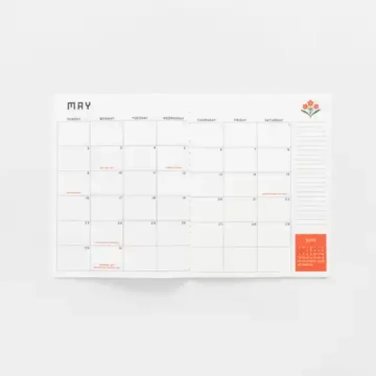 Ban.do Agenda mensuel 2027 - 12 mois - motif floral scandinave rouge