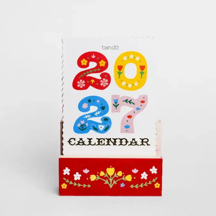 Ban.do Calendrier de bureau - 2027 - motif floral scandinave rouge