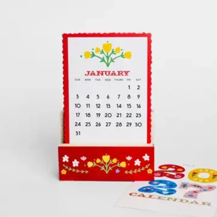 Ban.do Calendrier de bureau - 2027 - motif floral scandinave rouge